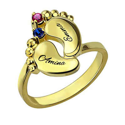 Olivenorma Creative Baby Feet Engraved Birthstones Ring