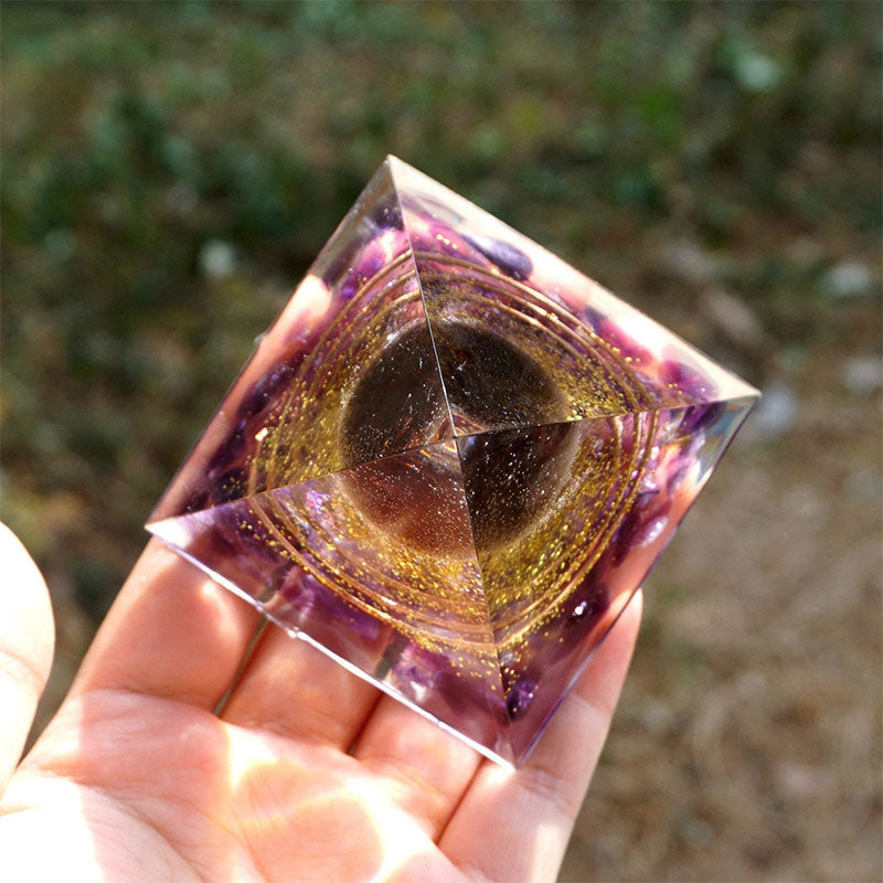 Olivenorma Tiger Eye Crystal Ball with Amethyst Orgone Pyramid