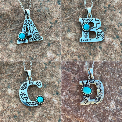 Olivenorma Natural Turquoise Stamped Initial Necklace