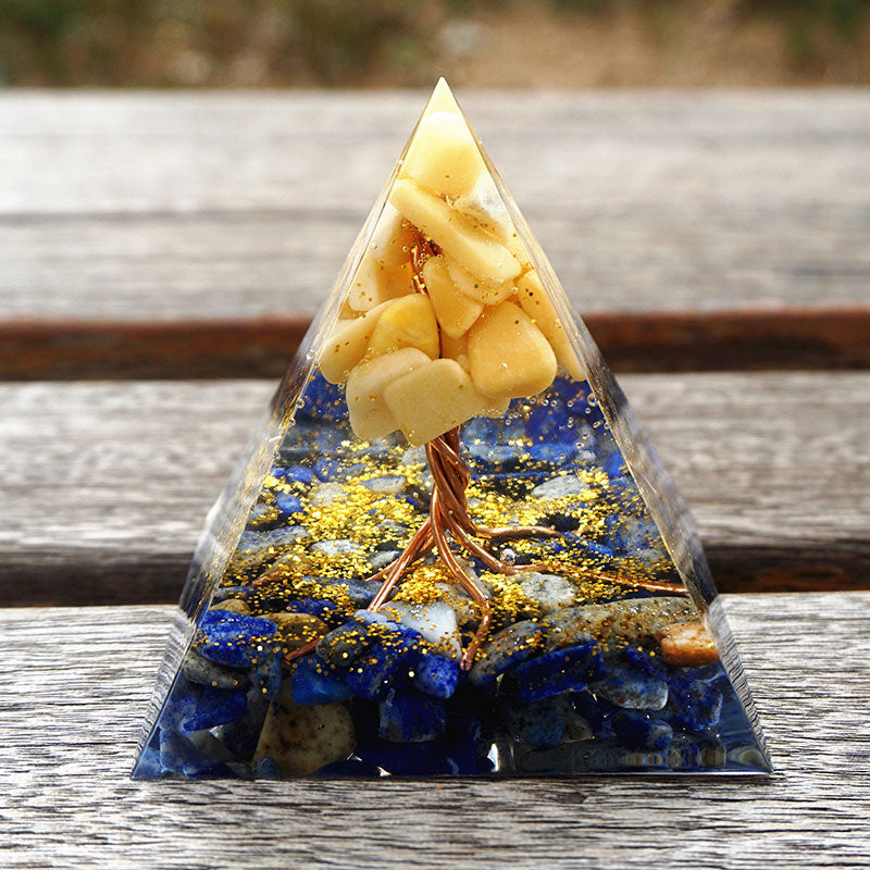 Olivenorma Yellow Aventurine With Lapis Lazuli Orgone Pyramid