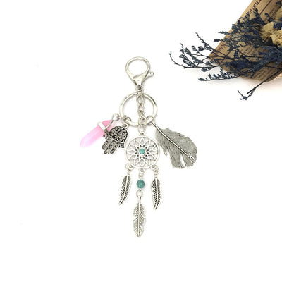 Olivenorma Natural Gemstone Dreamcatcher Pendants Hamsa Keychain - Rose Quartz - image 2