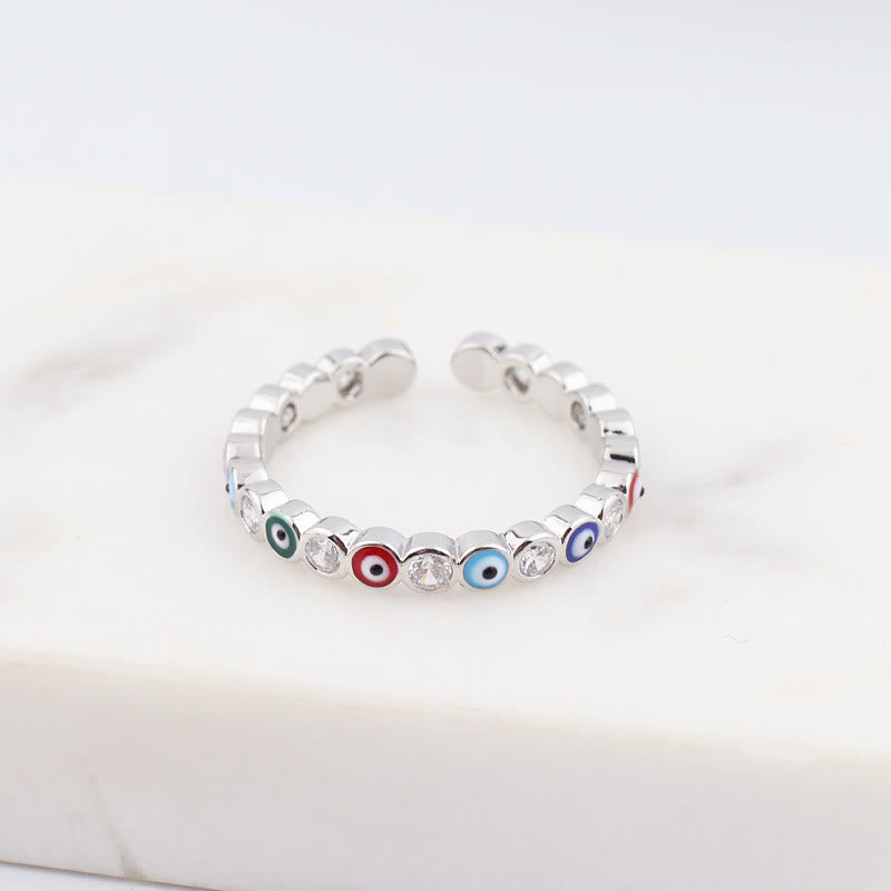 Olivenorma Colorful Evil Eye White Zircon Adjustable Ring