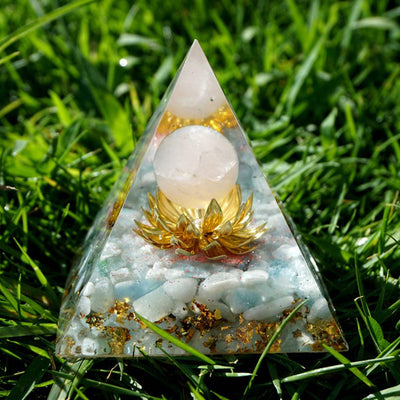 Olivenorma Aquamarine Rose Quartz Lotus Symbol Orgone Pyramid