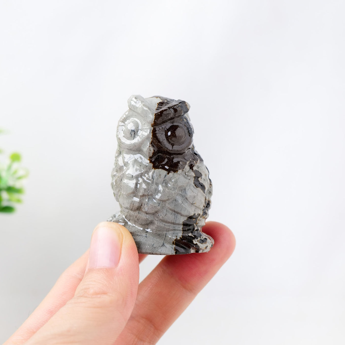 Olivenorma Natural Picture Jasper Owl Carving Craft Ornament