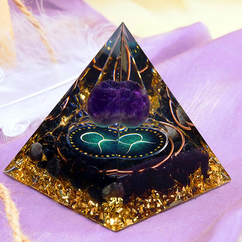 Olivenorma Amethyst Sphere With Obsidian Zodiac Taurus Orgone Pyramid