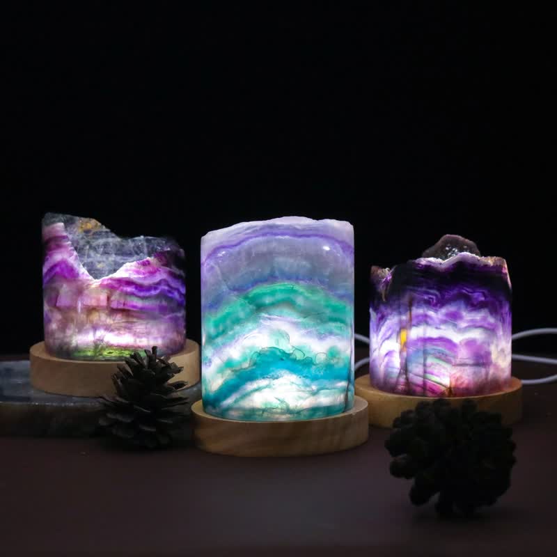 Olivenorma Natural Fluorite Cylinder Crystal Lamp