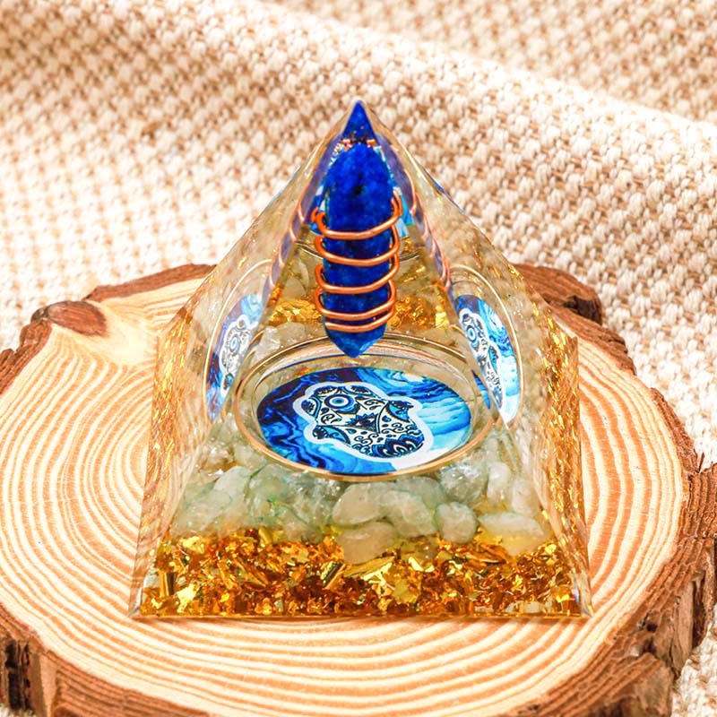 Olivenorma Lapis Lazuli Pillar Hamsa Energy Orgone Pyramid