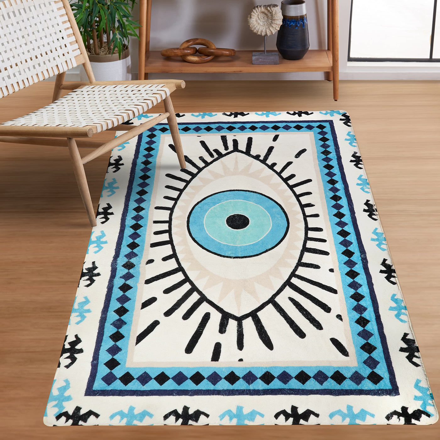 Olivenorma Blue Evil Eye Antibacterial Washable Rugs Carpet