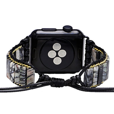 Olivenorma Black Jasper Beaded Apple Watch Strap Wrap Bracelet