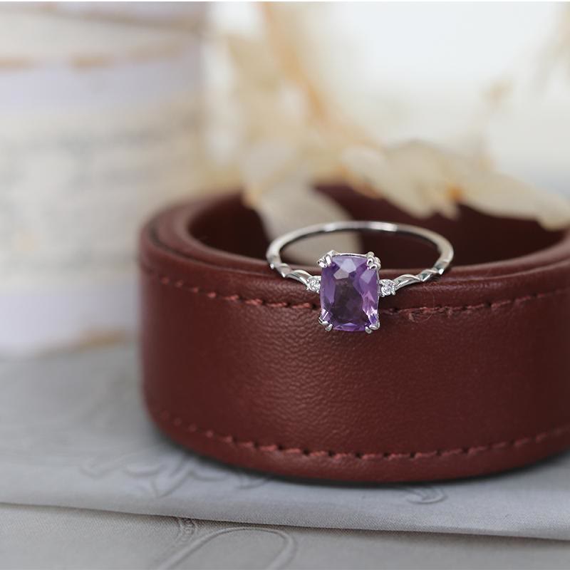 Olivenorma Amethyst Sugar Cube Wave Design Ring - Silver - 8 - image 7