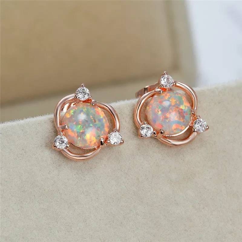 Olivenorma Opal Small Round White Zircon Stud Earrings