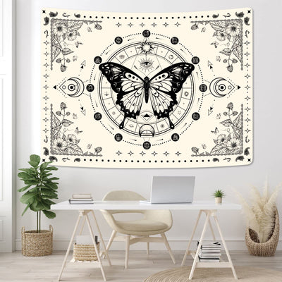 Olivenorma Black Butterfly Moon Flower Beige Tapestry