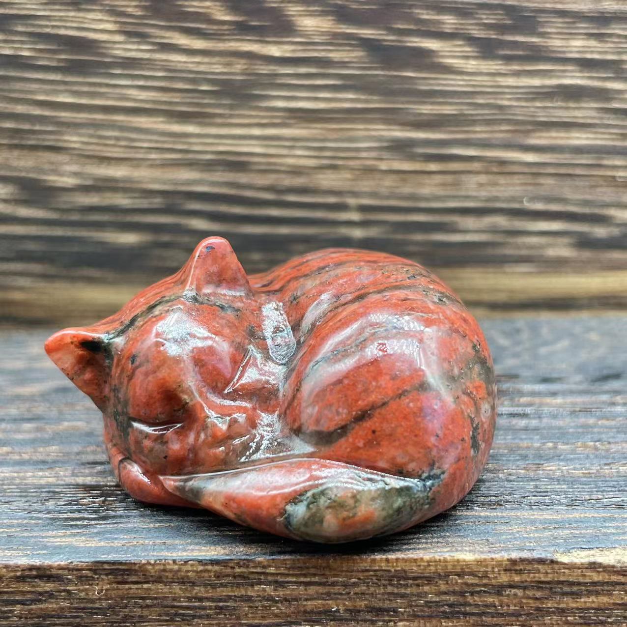 Olivenorma 4cm Natural Crystal Nap Cat Gemstone Decoration - Red Jasper - image 41