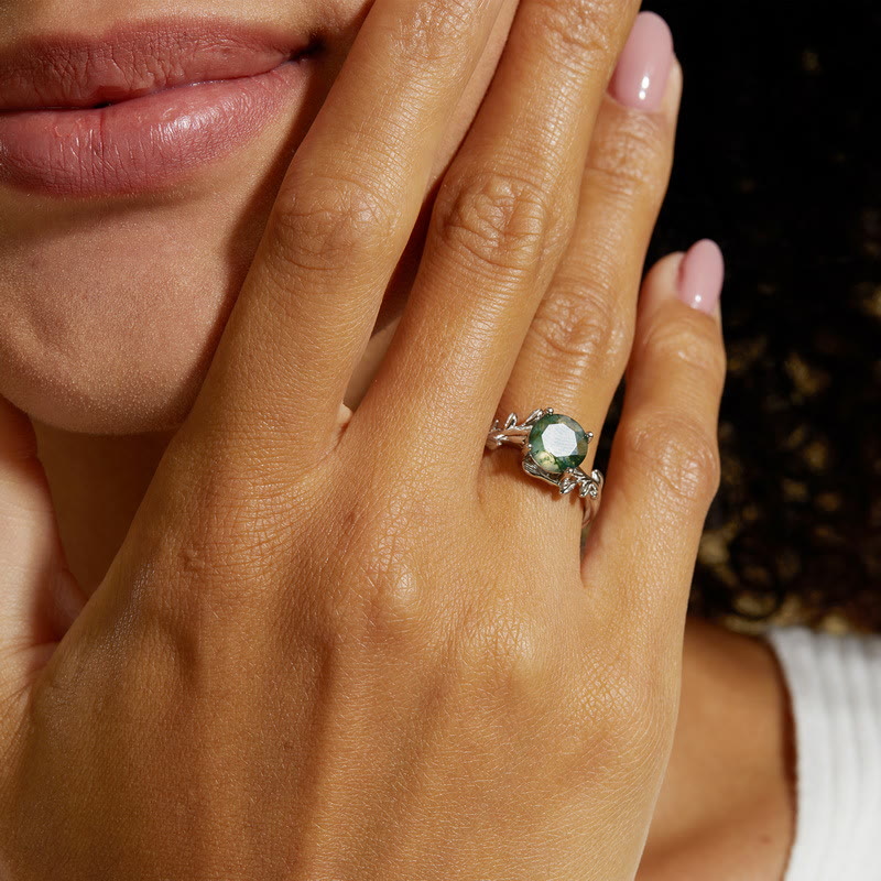 Olivenorma Elegant Moss Agate Leaf Shape Adjustable Ring