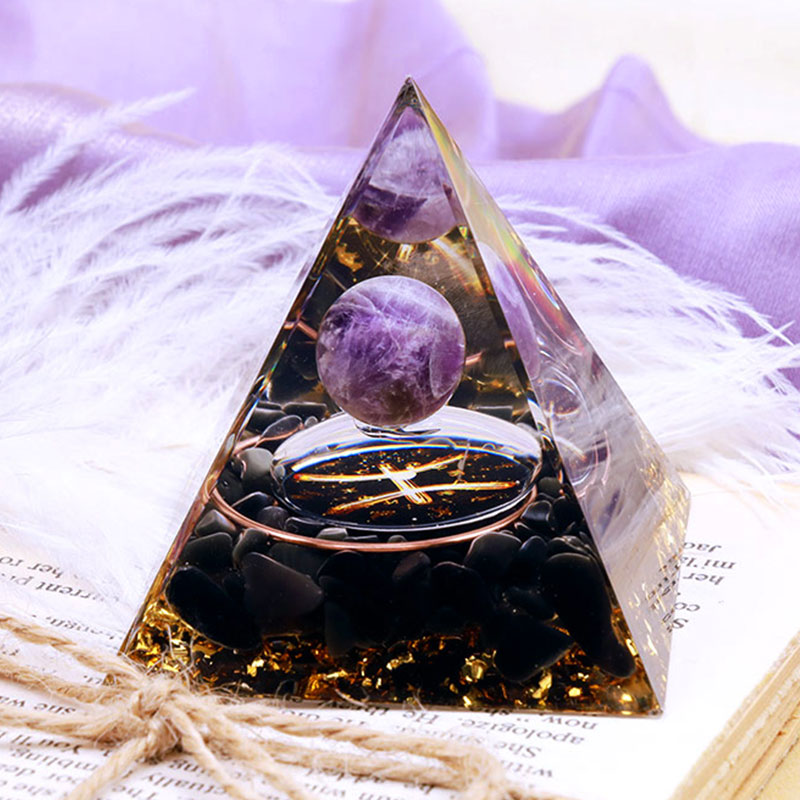 Olivenorma Amethyst Sphere With Obsidian Zodiac Pisces Orgone Pyramid