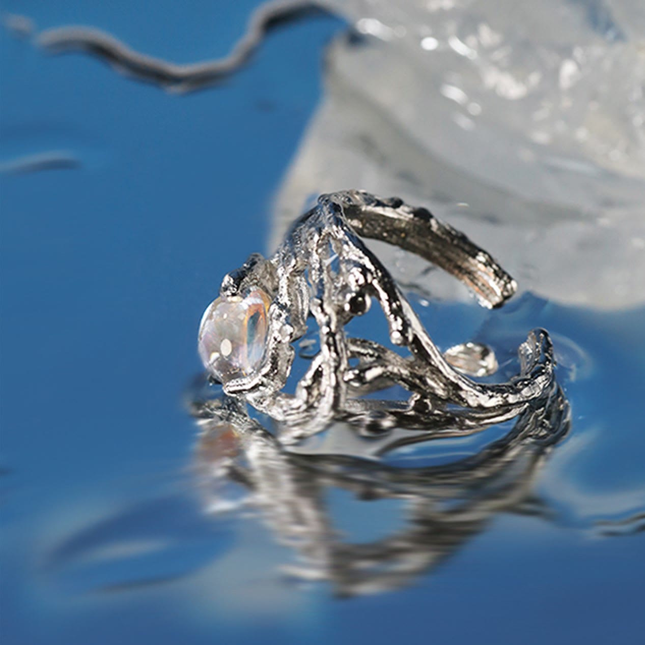 Olivenorma Irregular Branch Pattern Moonstone Ring