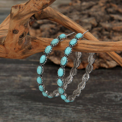 Olivenorma Natural Turquoise C Large Hoop Earrings