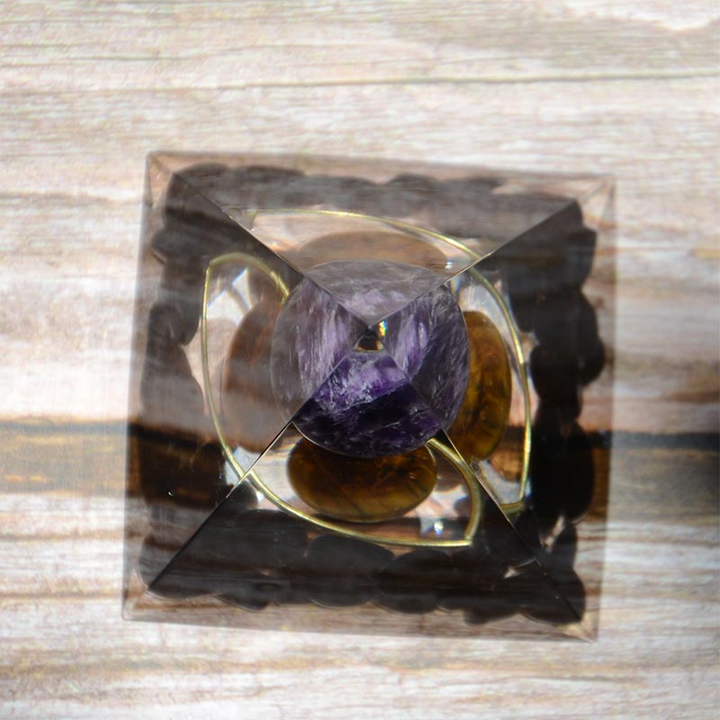 Olivenorma Amethyst Sphere With Obsidian Tiger Eye Orgone Pyramid