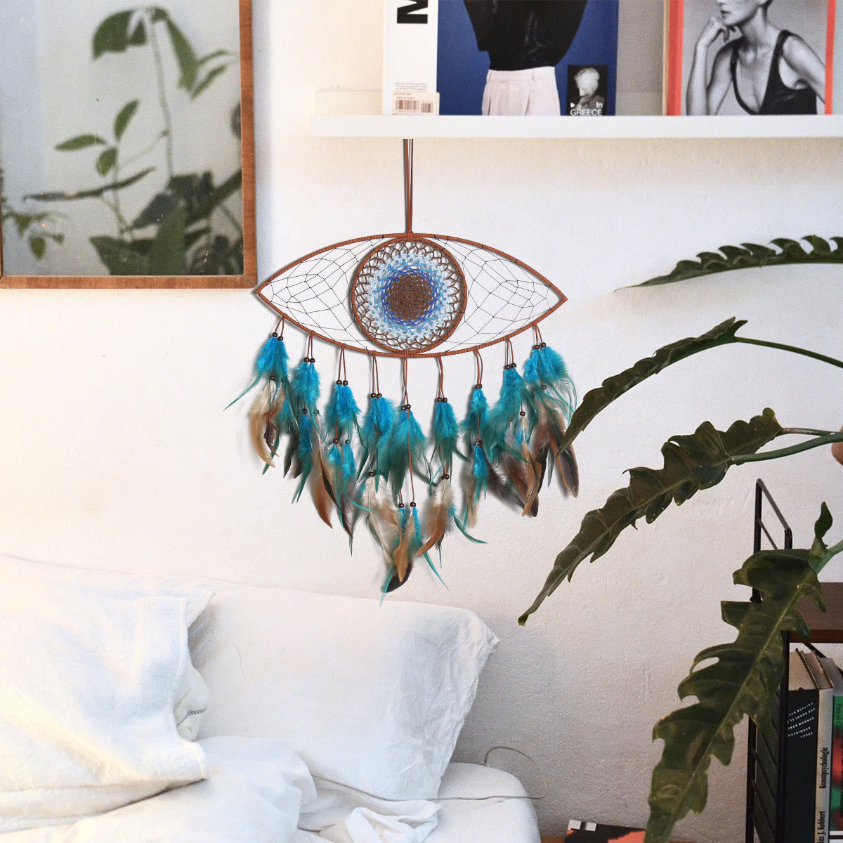 Olivenorma Evil Eye Green Brown Feathers Dream Catcher