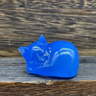 Olivenorma 4cm Natural Crystal Nap Cat Gemstone Decoration - Blue Opal - image 1