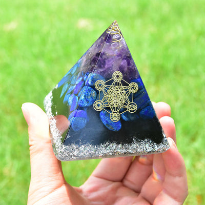 Olivenorma Amethyst Lapis Lazuli Black Tourmaline Metatron's Cube Symbol Orgone Pyramid