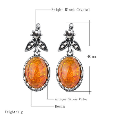 Retro Floral Silver Amber Earrings