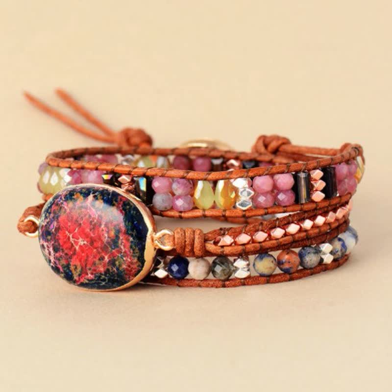 Olivenorma Natural Pink Emperor Stone Agalmatolite Wrap Bracelet