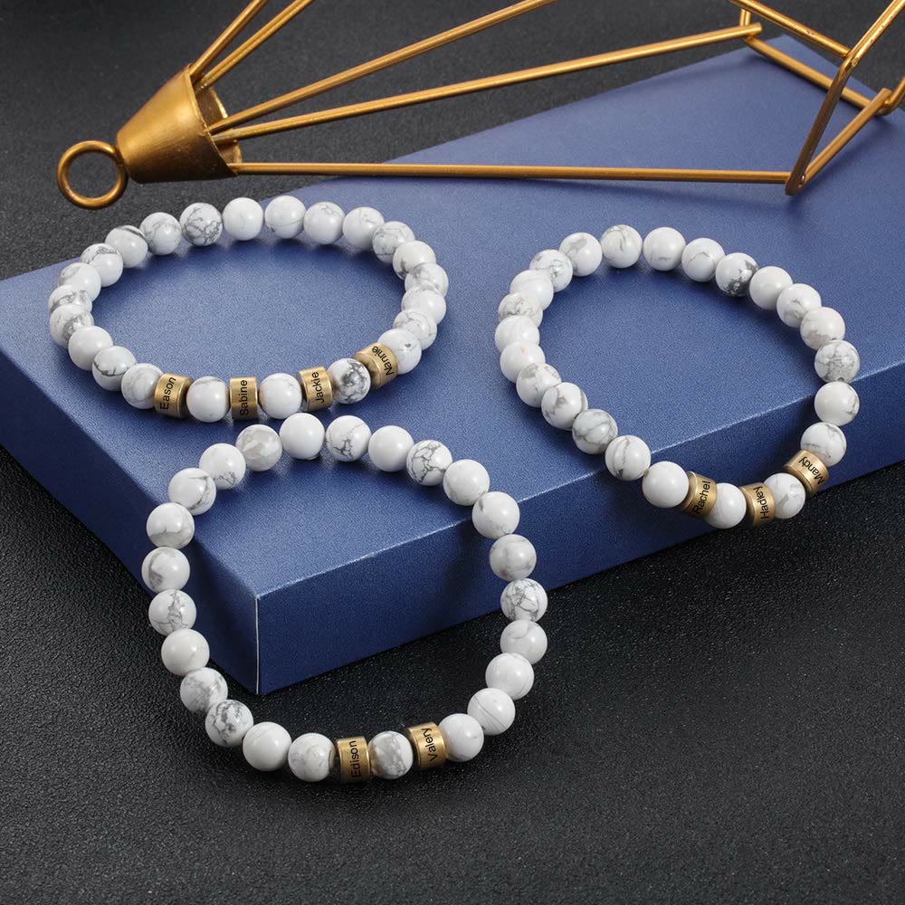 Olivenorma Natural Stone Engraving Personalized Beads Men Bracelet