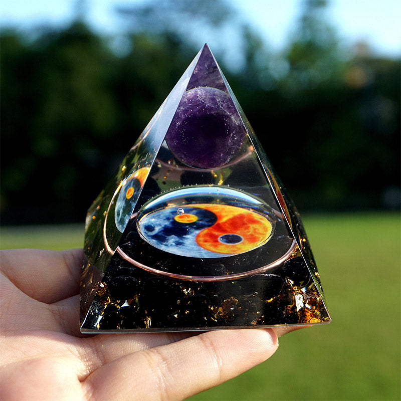 Olivenorma Amethyst Yin Yang Series Balance Orgone Pyramid