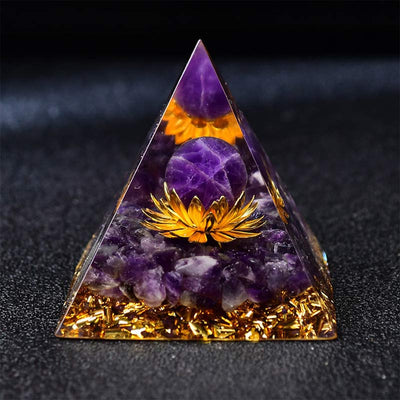 Olivenorma Amethyst Sphere Lotus Symbol Orgone Pyramid