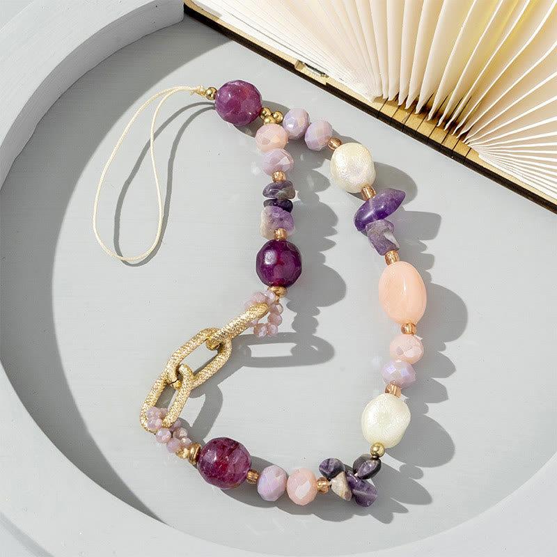 Olivenorma Natural Irregular Stone Beaded Chain Phone Strap - Amethyst - image 7