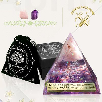 Olivenorma Tree Of Life Pink Opal With Amethyst Orgone Pyramid