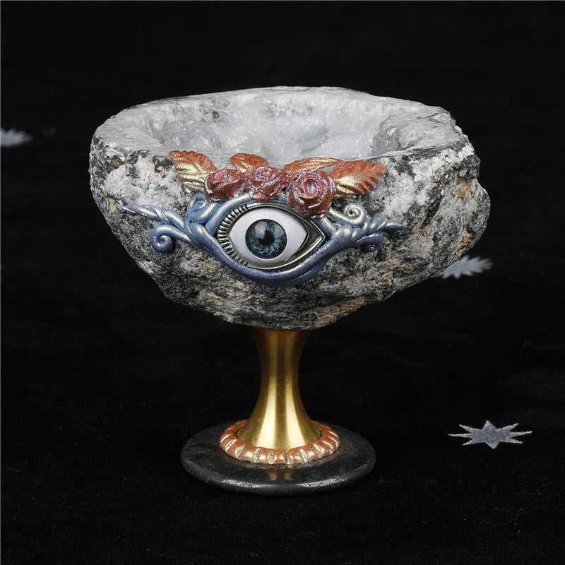 Olivenorma Natural Crystal Geode Holy Grail Evil Eye Decoration