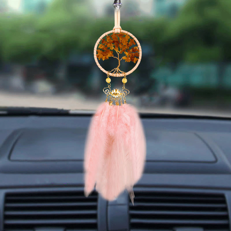 Olivenorma Agate Tree Of Life Lotus Pink Feather Dream Catcher