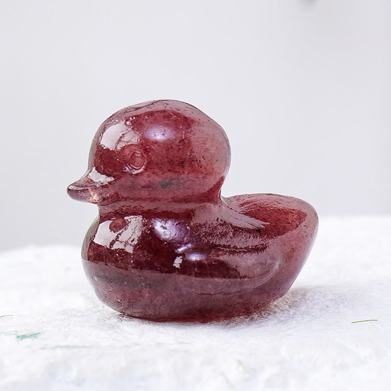 Olivenorma 1.2Inch Quartz Crystal Duck Carving Gemstone Decoration - Strawberry Quartz - image 5
