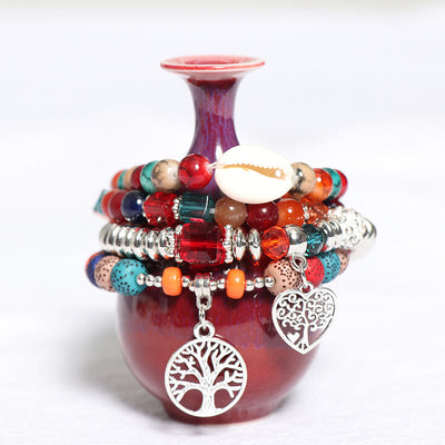 Olivenorma Tree Of Life Heart Pendant Beaded Bracelet Set