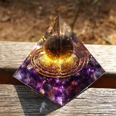 Olivenorma Tiger Eye Crystal Ball with Amethyst Orgone Pyramid