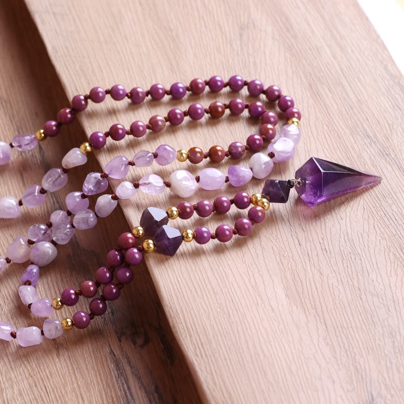 Olivenorma Natural Amethyst Purple Jade Beaded Mala Necklace