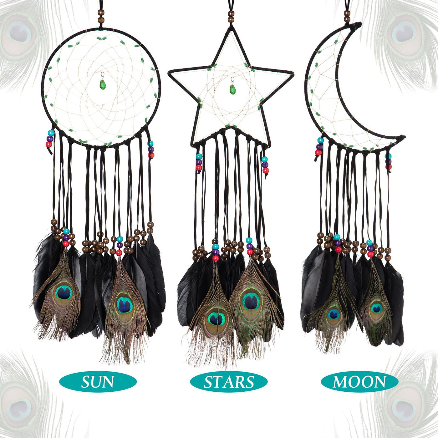 Olivenorma Natural Green Aventurine Peacock Feather Dream Catcher