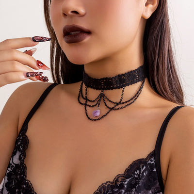 Olivenorma Amethyst Halloween Gothic Lace Choker Necklace