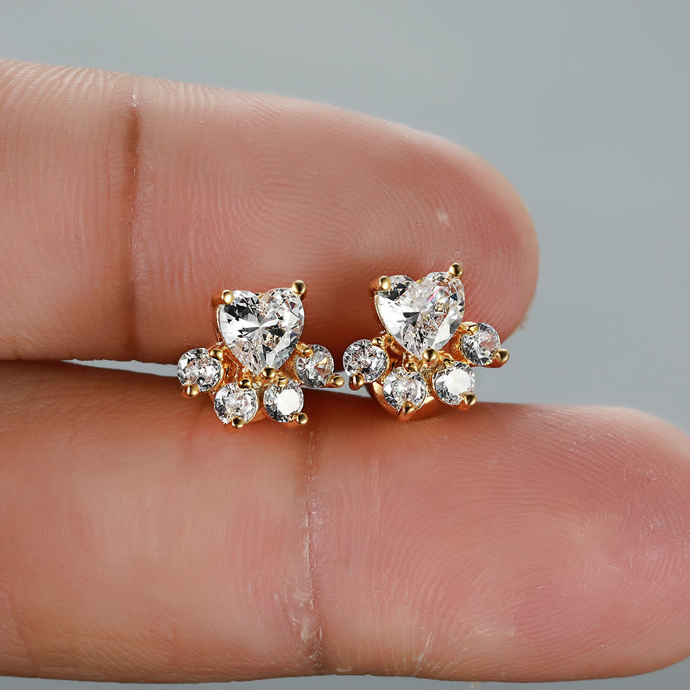 Olivenorma Kawaii Opal White Zircon Kitty Paw Earrings