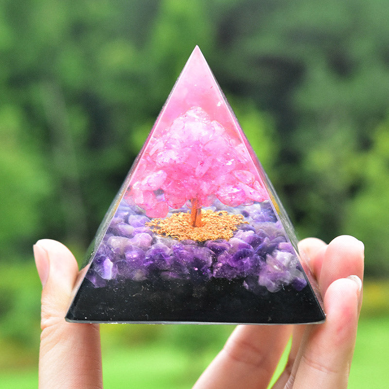 Olivenorma Tree of Life Amethyst Obsidian with Pink Crystal Orgone Pyr ...