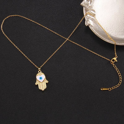 Olivenorma "Good Fortune" Hamsa With Evil Eye Necklace