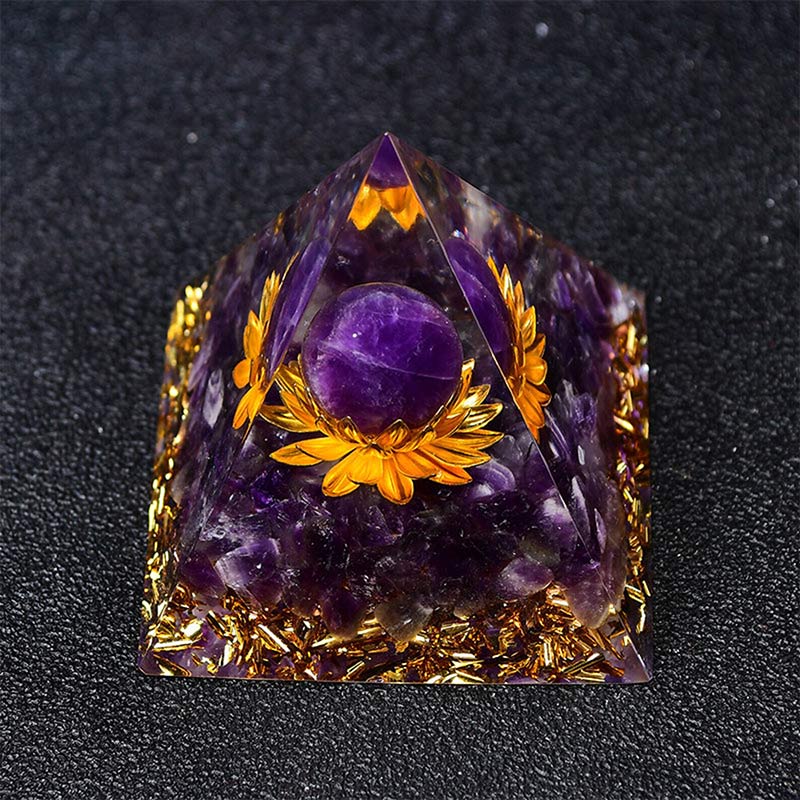 Olivenorma Amethyst Sphere Lotus Symbol Orgone Pyramid