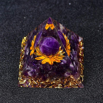 Olivenorma Amethyst Sphere Lotus Symbol Orgone Pyramid