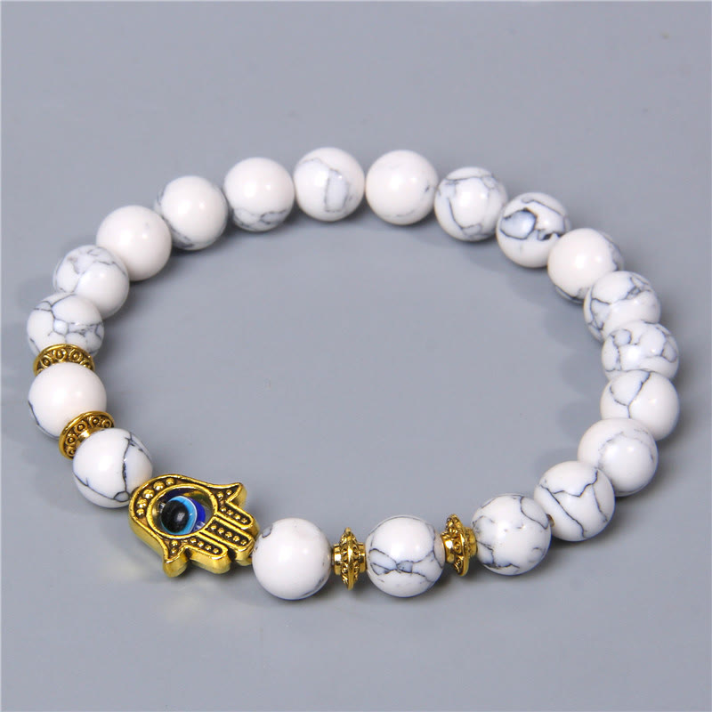 Olivenorma Evil Eye Hamsa 8mm Natural Beaded Men Bracelet