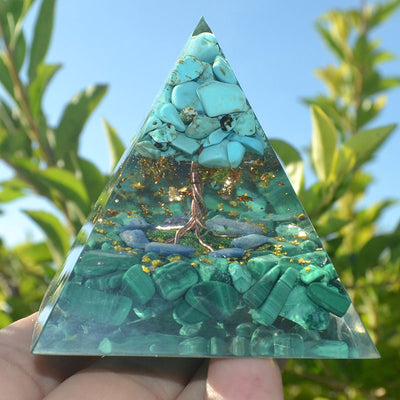 Olivenorma Turquoise With Malachite Tree Of Life Orgone Pyramid