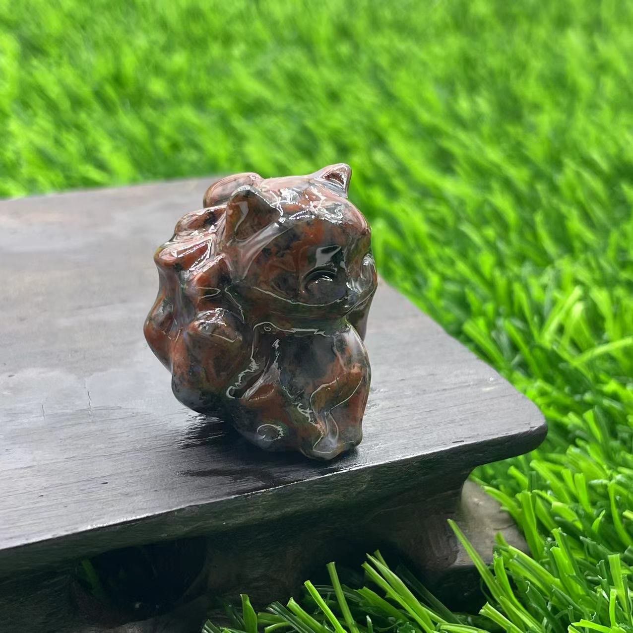 Olivenorma Natural Stone 3cm Nine Tailed Fox Gemstone Decoration - Red Flash - image 29