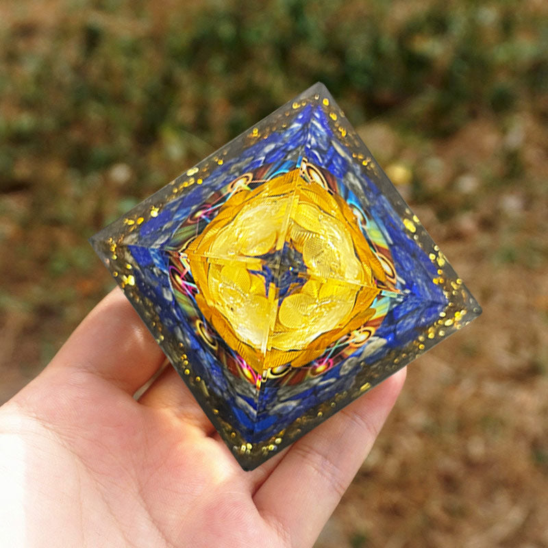 Olivenorma Lapis Lazuli Lotus Symbol Reki Orgone Pyramid