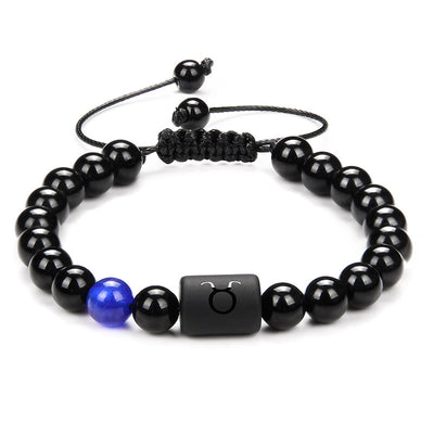 Olivenorma Natural Black Onyx Zodiac Men Woven Bracelet